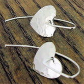 Long Hammered Silver Heart Earrings